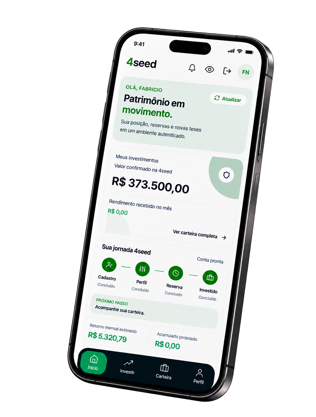 Tela inicial do app 4seed